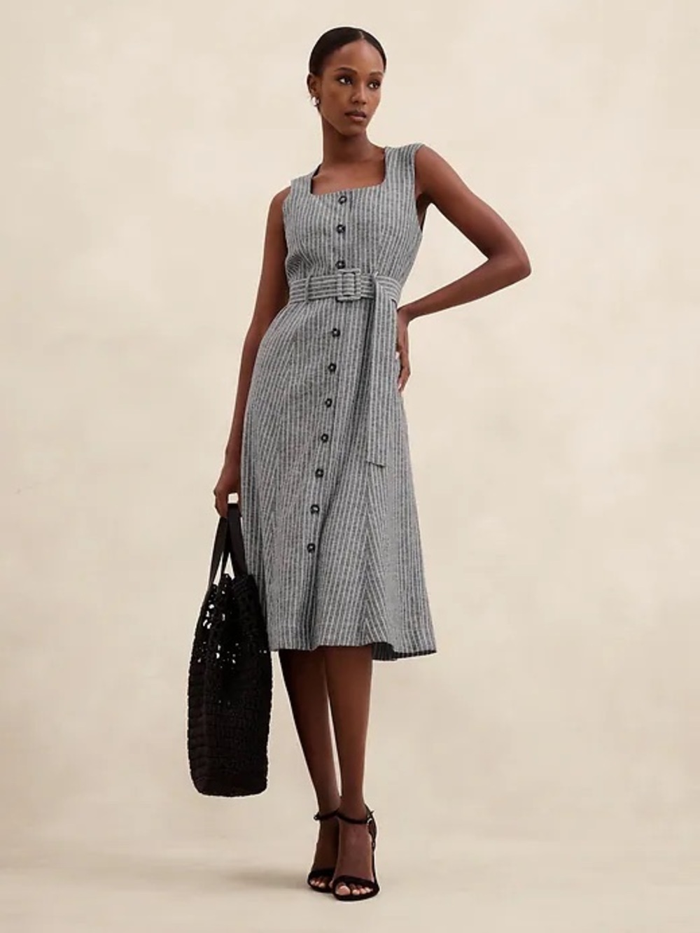 Banana Republic Linen-Blend Button Midi Dress